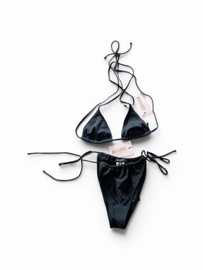 NWT MISSGUIDED Black String Bikini Set Sz.6 Petite